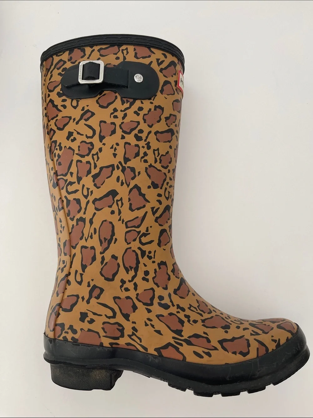 Hunter Kids Original Leopard Print Tall Rain Boots Black Brown Girls size 2